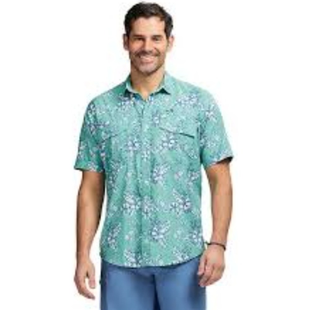 IZOD Saltwater Mens Large Green Tropical Pineapple Floral Fishing Shirt NWOT $55